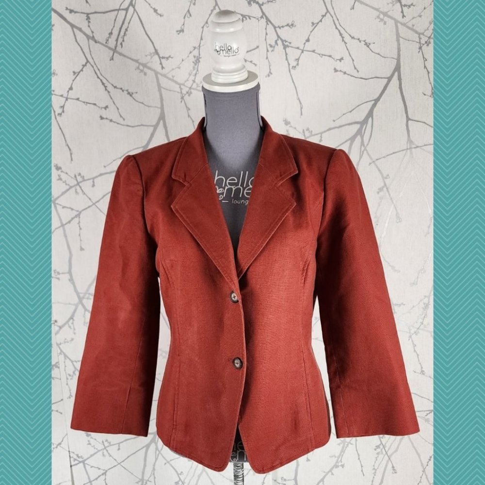 Cassis Burnt Orange Linen Cotton Button Front Blazer